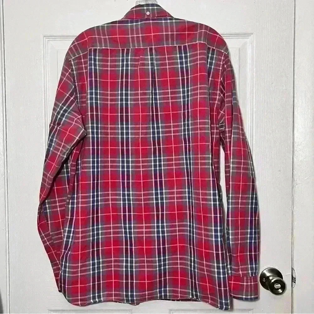 J. CREW Men’s Red and Gray Plaid Button Down | size large (16-16 1/2)